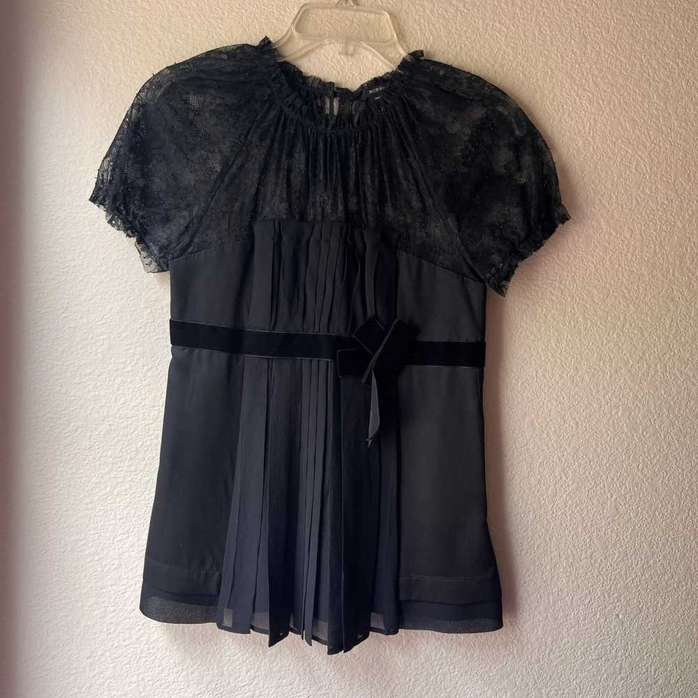 BCBGMaxazria black lace pleated ribbon blouse siz… - image 1