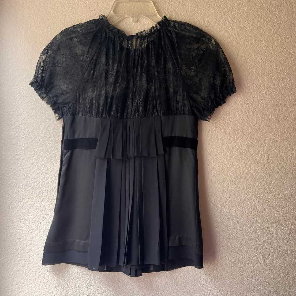 BCBGMaxazria black lace pleated ribbon blouse siz… - image 4