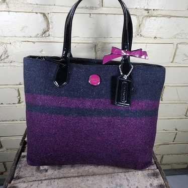 Nwot Coach Passion Berry Wool Striped Satchel Tote