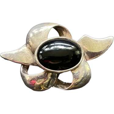 Sterling Silver Black Onyx Modernist Pin