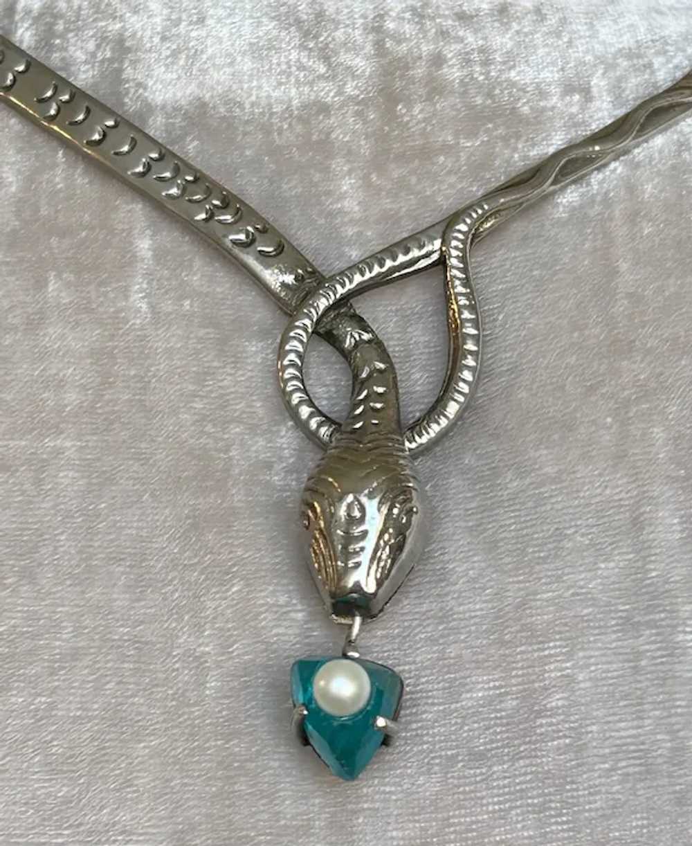 Art Deco Snake / Apatite Cultured Pearl - image 10