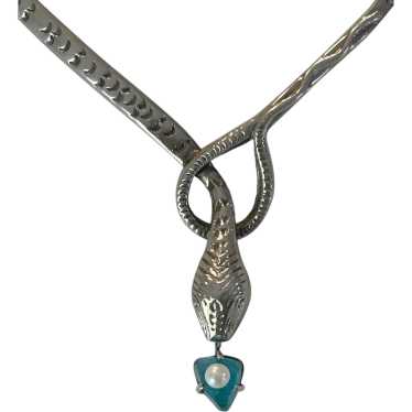 Art Deco Snake / Apatite Cultured Pearl - image 1