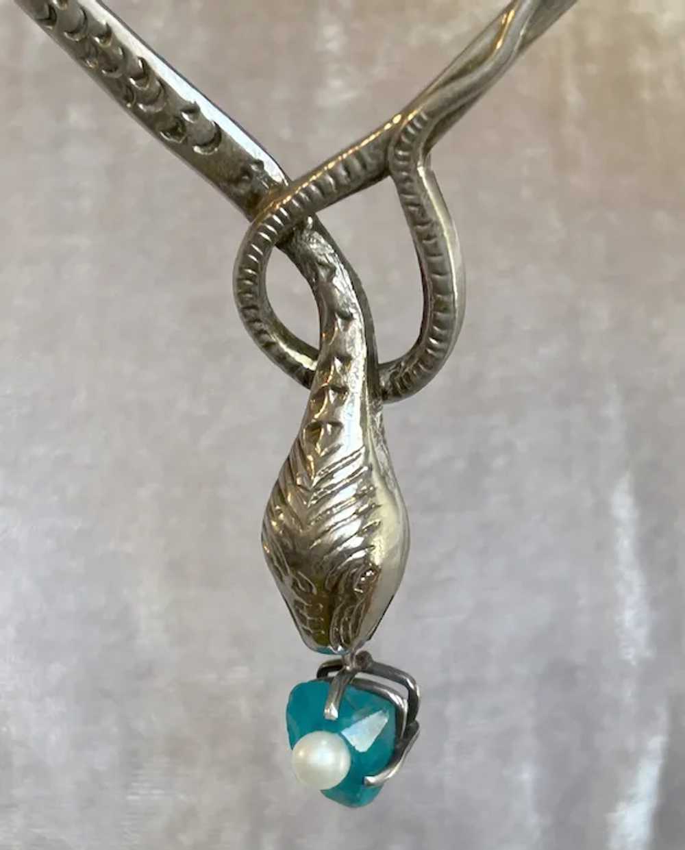 Art Deco Snake / Apatite Cultured Pearl - image 2