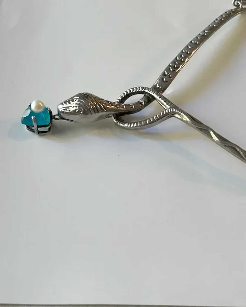 Art Deco Snake / Apatite Cultured Pearl - image 9