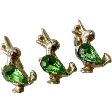 Trio (3) Duckling Scatter Pins with Peridot Cryst… - image 1