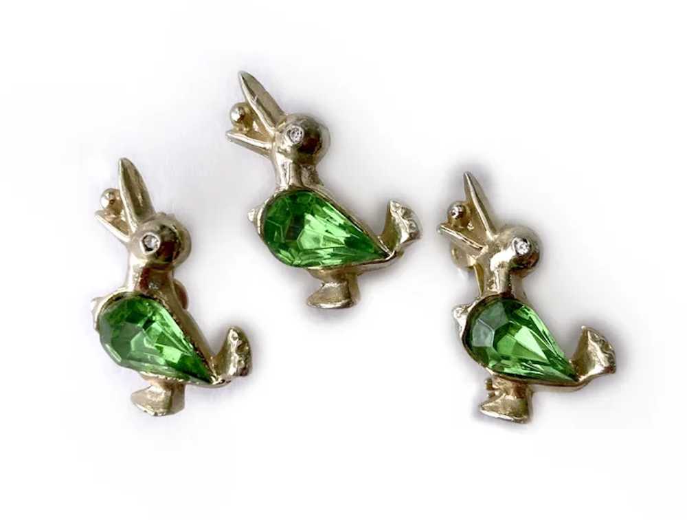 Trio (3) Duckling Scatter Pins with Peridot Cryst… - image 2