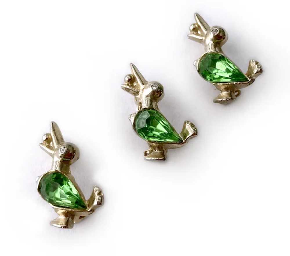 Trio (3) Duckling Scatter Pins with Peridot Cryst… - image 3