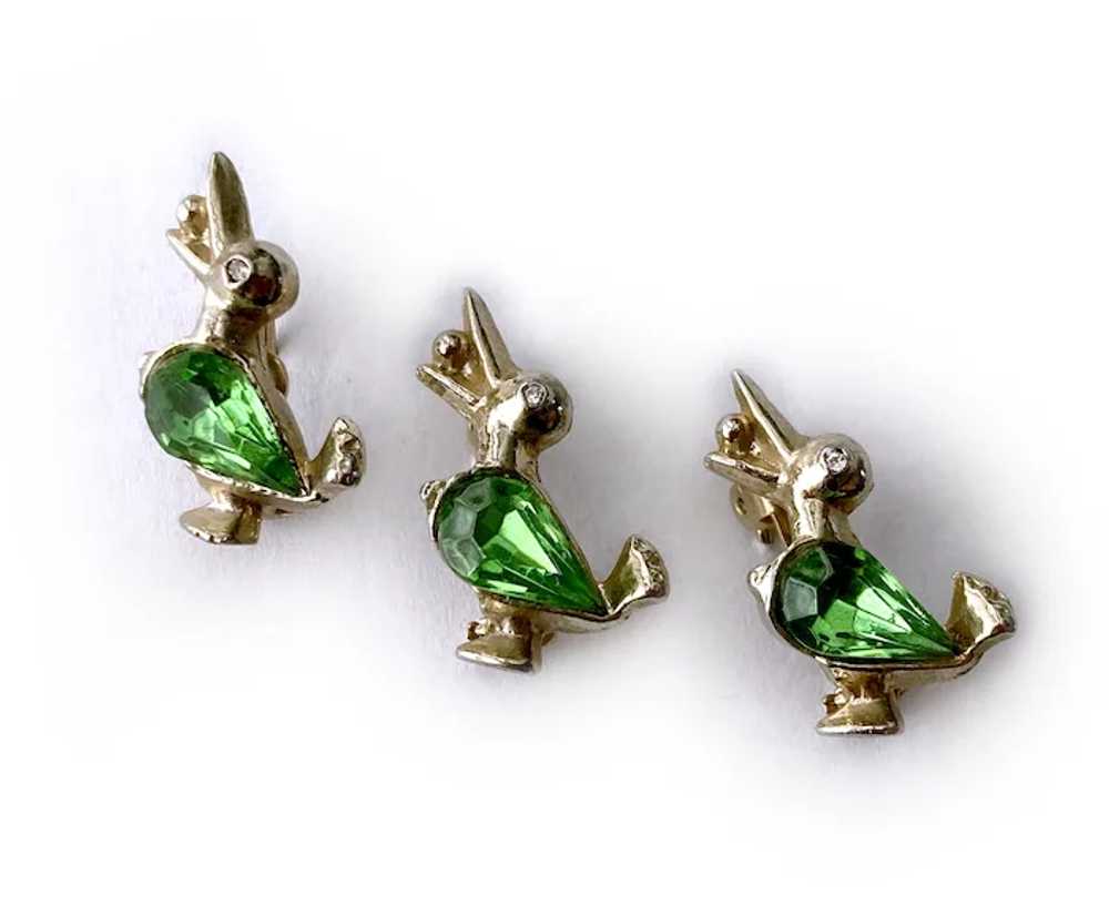 Trio (3) Duckling Scatter Pins with Peridot Cryst… - image 4