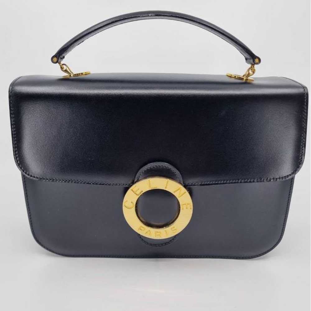 CELINE Celine circle logo handbag leather 2way bl… - image 2