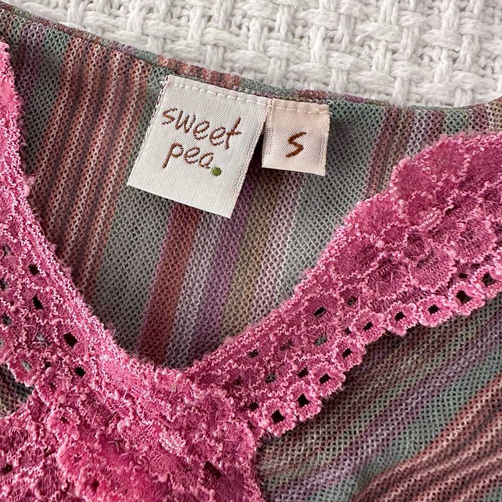 Sweet Pea Vintage Y2K Green Striped Pink Lace Bab… - image 9