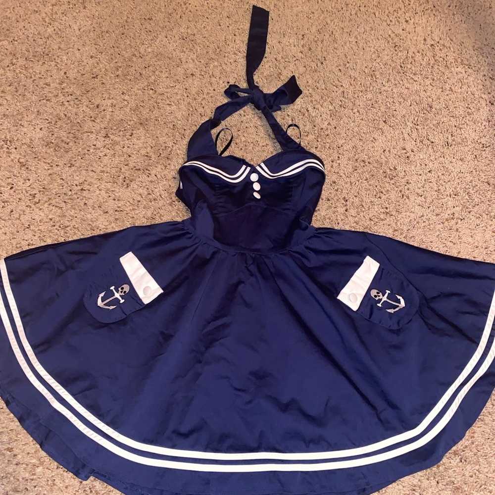 HOT TOPIC Hell Bunny Vixen Blue Sailor Dress size… - image 1