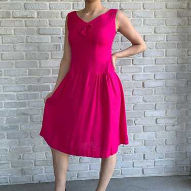 Vintage Hot Pink Linen Midi Dress Small