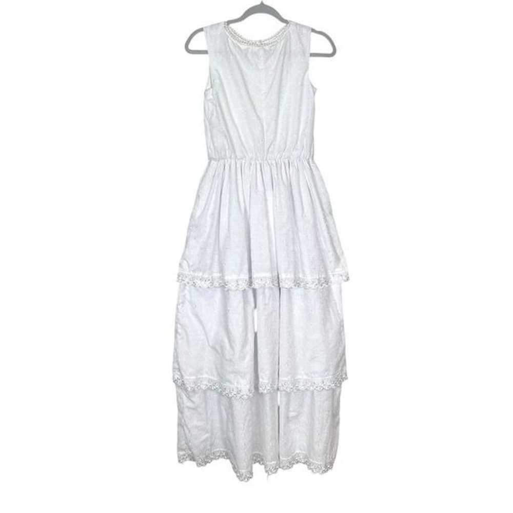 Vintage Eyelet Maxi Dress Tiered Small White Slee… - image 2