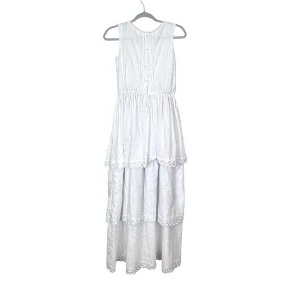 Vintage Eyelet Maxi Dress Tiered Small White Slee… - image 3