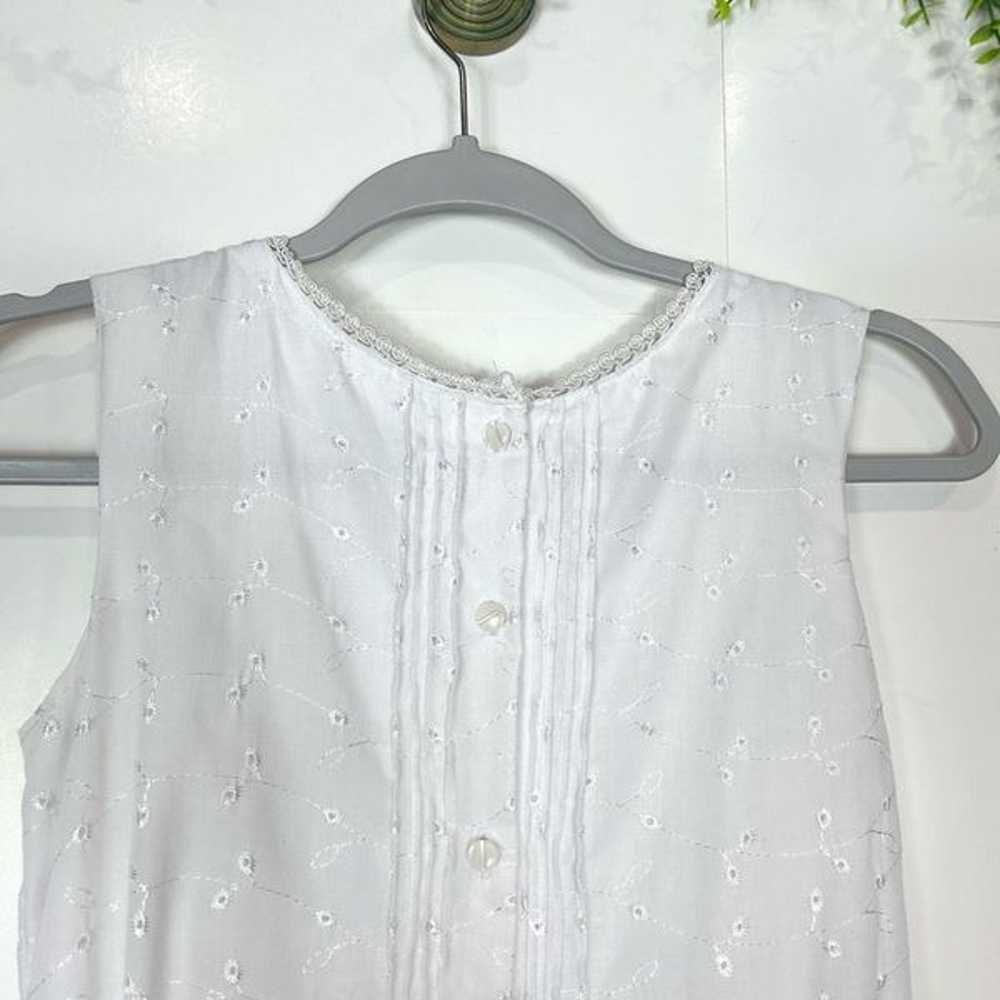 Vintage Eyelet Maxi Dress Tiered Small White Slee… - image 5