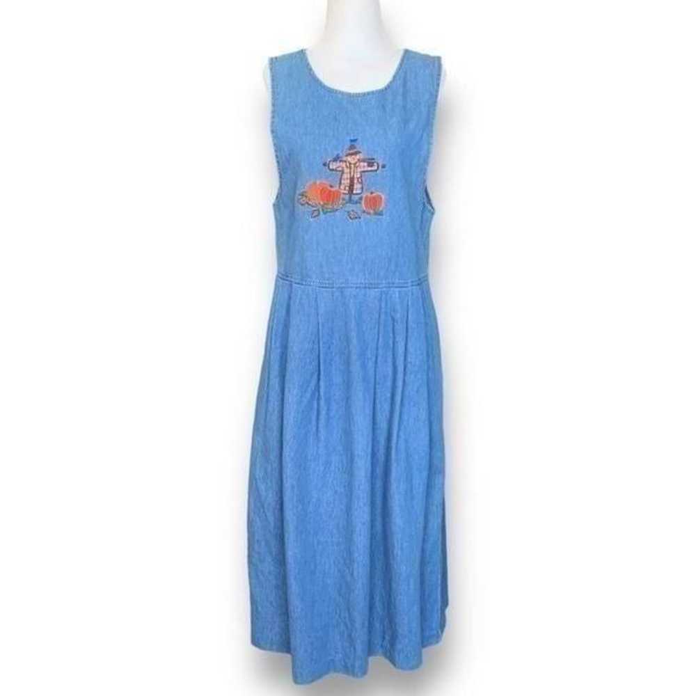 Vintage Karen Scott Dress Denim Pinafore Fall Sca… - image 2