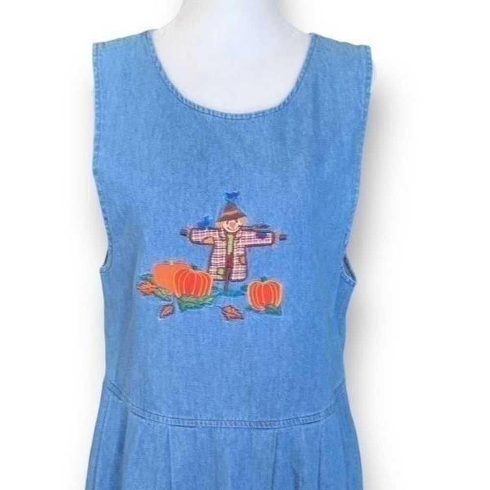 Vintage Karen Scott Dress Denim Pinafore Fall Sca… - image 5