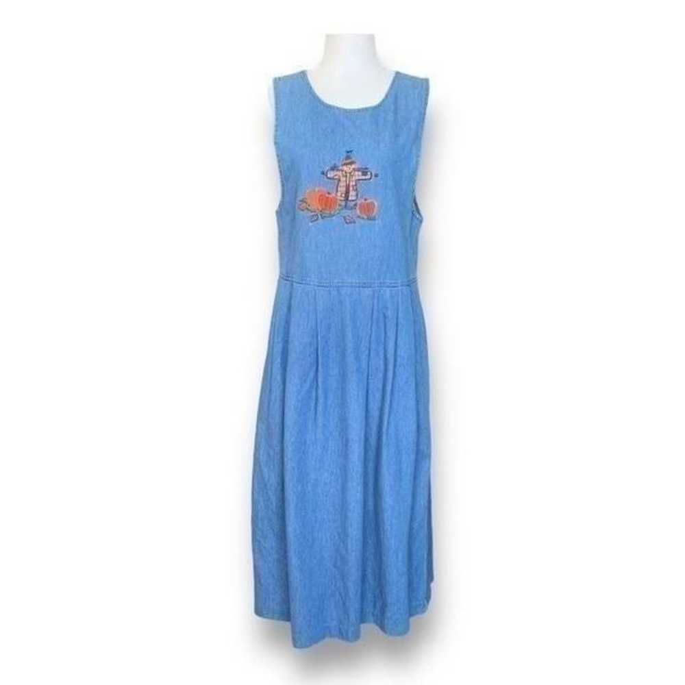 Vintage Karen Scott Dress Denim Pinafore Fall Sca… - image 8