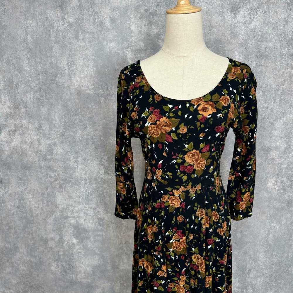 USA-made botanical print rose pattern dress vinta… - image 1