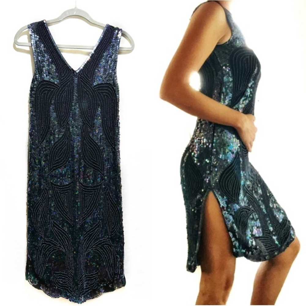 Vintage silk bead and sequin dress size small - image 10