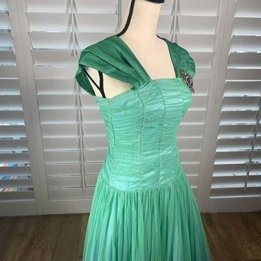 Vtg Green Tulle Prom Dress Small Formal Ball Gown… - image 12