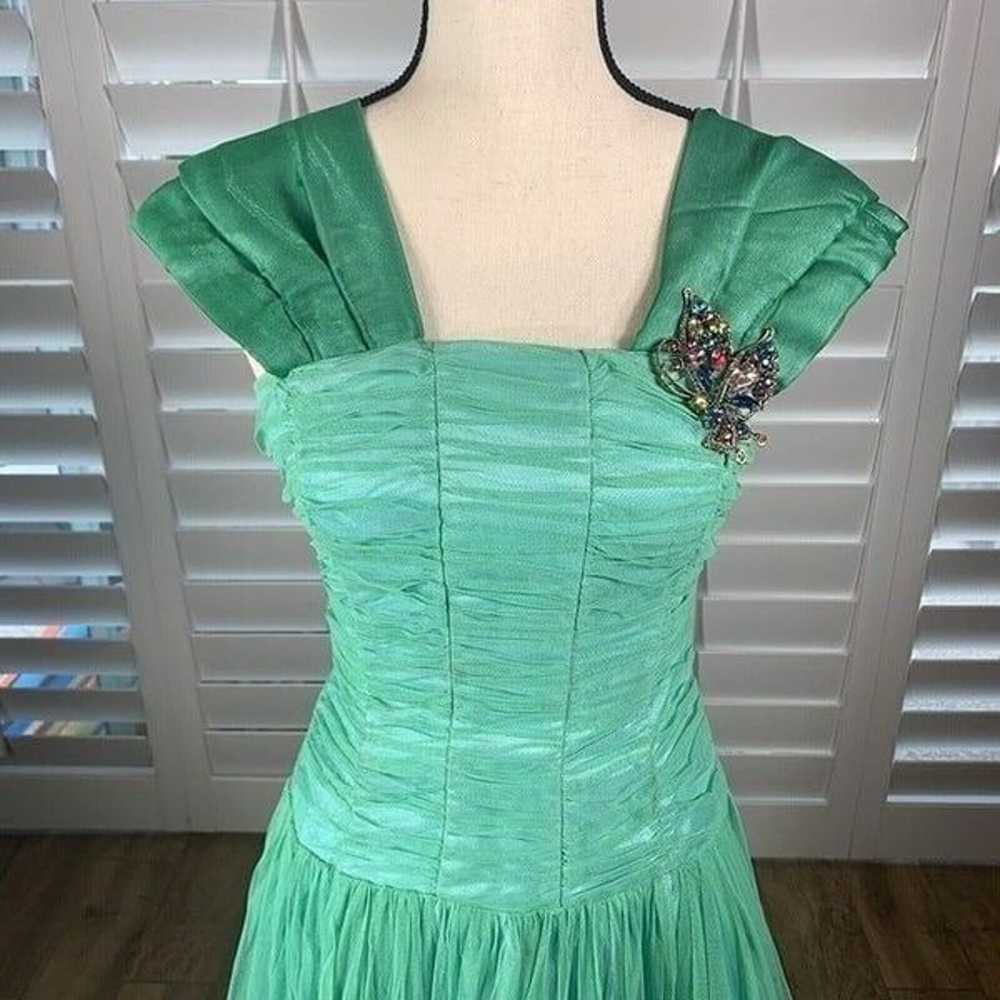 Vtg Green Tulle Prom Dress Small Formal Ball Gown… - image 1