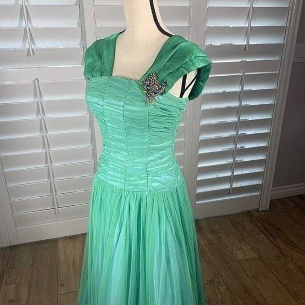 Vtg Green Tulle Prom Dress Small Formal Ball Gown… - image 5