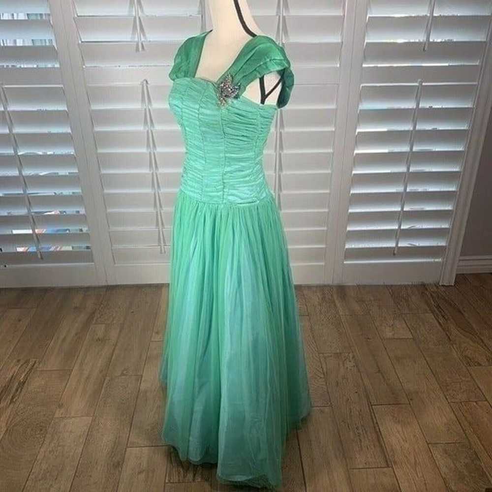 Vtg Green Tulle Prom Dress Small Formal Ball Gown… - image 8