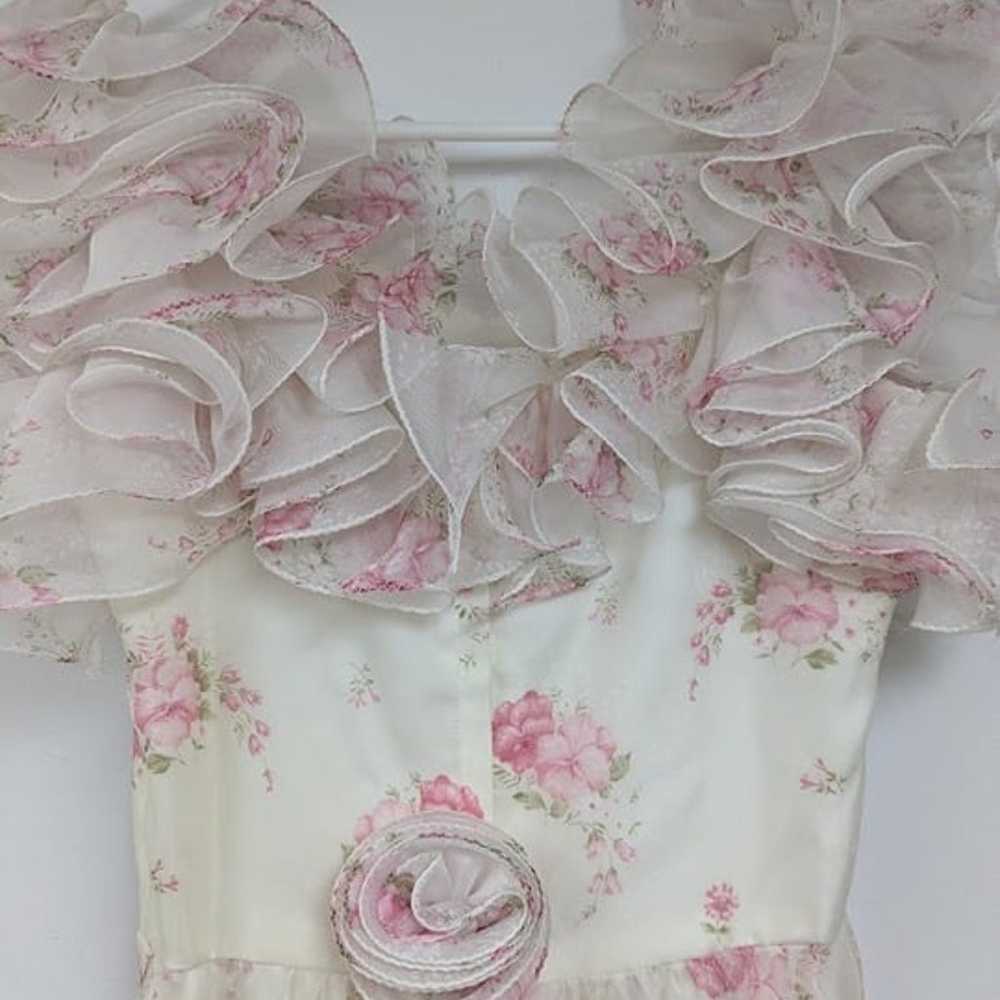 Vintage Prom Dress Prairie Style Ruffle Floral Cr… - image 2