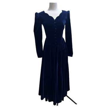 VTG Laura Ashley 80's Dark Blue Velveteen Maxi Dr… - image 1