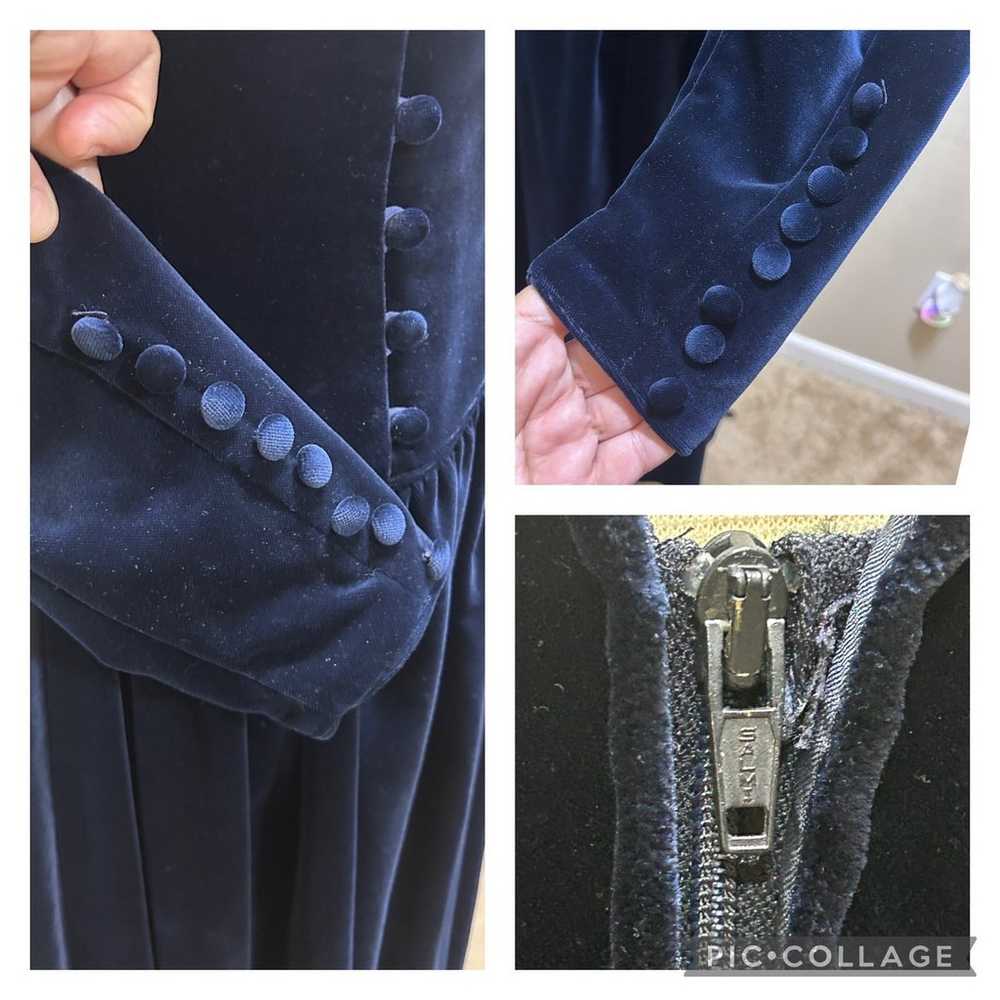 VTG Laura Ashley 80's Dark Blue Velveteen Maxi Dr… - image 5