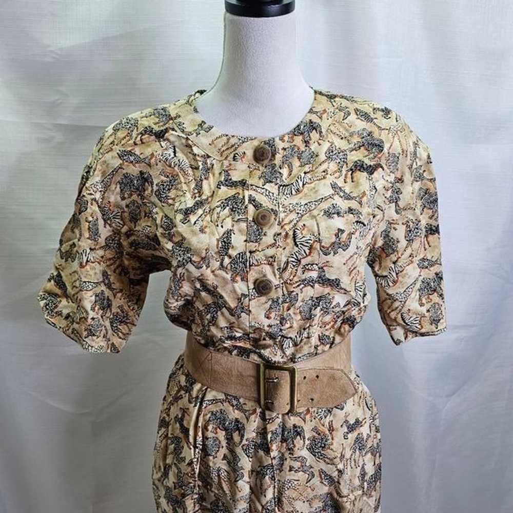 Gillian Vintage Brown Animal Print Silk Midi Dres… - image 3