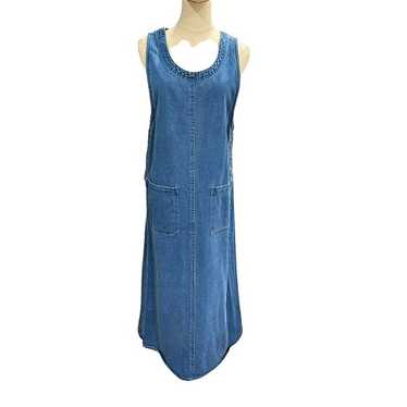 Vintage 90s Blue Denim Maxi Jumper Dress Size M T… - image 1