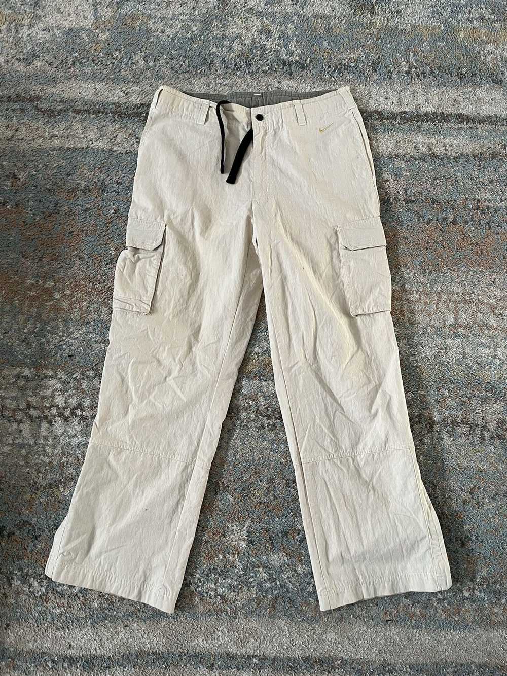 Nike × Vintage VTG Y2K Nike Flare Cargo Pants Tan… - image 1