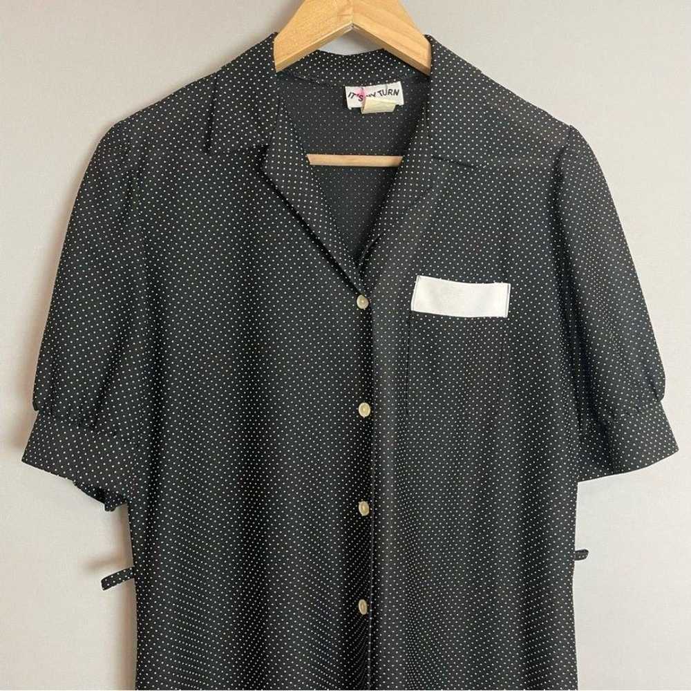 Vintage Polka Dot Dress Shirt Women Black White B… - image 5