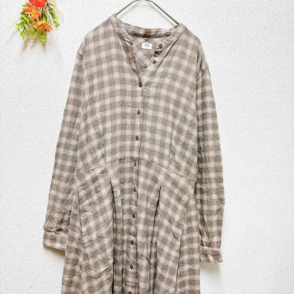 UNIQLO - Soft Flannel Flare One-piece Dress - Che… - image 1