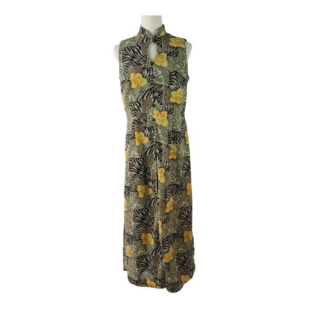 DressBarn Yellow Green Black Floral Over Black Vi… - image 1