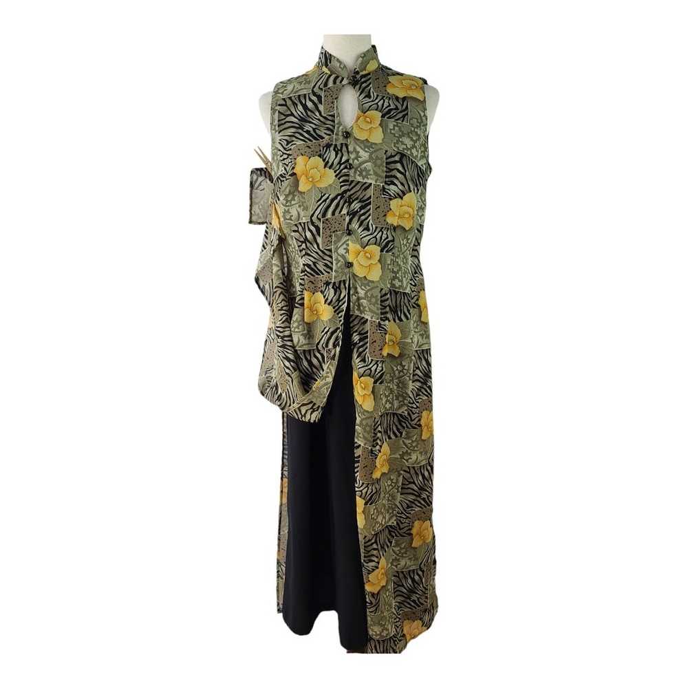 DressBarn Yellow Green Black Floral Over Black Vi… - image 2