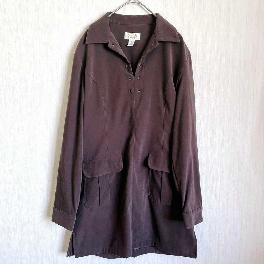 a048 Talbot M Long Sleeve Top Brown Shirt Big Col… - image 1