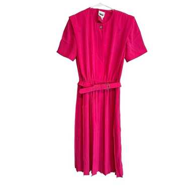 Vintage Leslie Fay Pink Pleated Midi Shirt Dress … - image 1