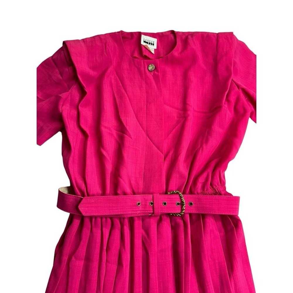 Vintage Leslie Fay Pink Pleated Midi Shirt Dress … - image 2