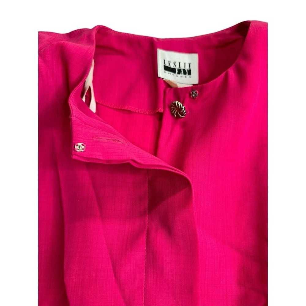 Vintage Leslie Fay Pink Pleated Midi Shirt Dress … - image 4