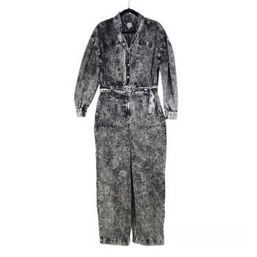 Asos Denim Jumpsuit Acid Wash Black Belted Retro P