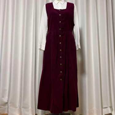 90s wine red corduroy dress.