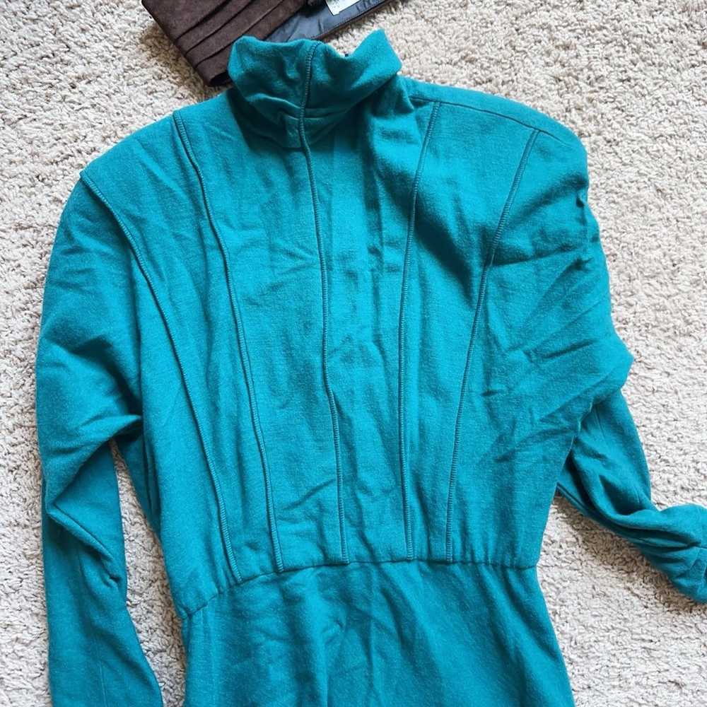 VTG Norma Walters Dress Peacock Blue Green With L… - image 12