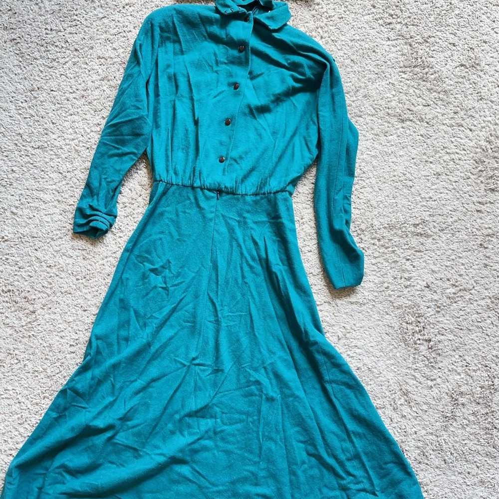 VTG Norma Walters Dress Peacock Blue Green With L… - image 3