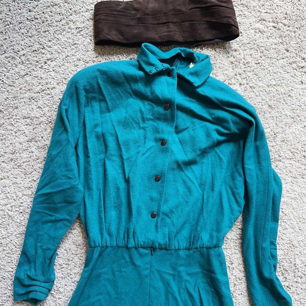 VTG Norma Walters Dress Peacock Blue Green With L… - image 4