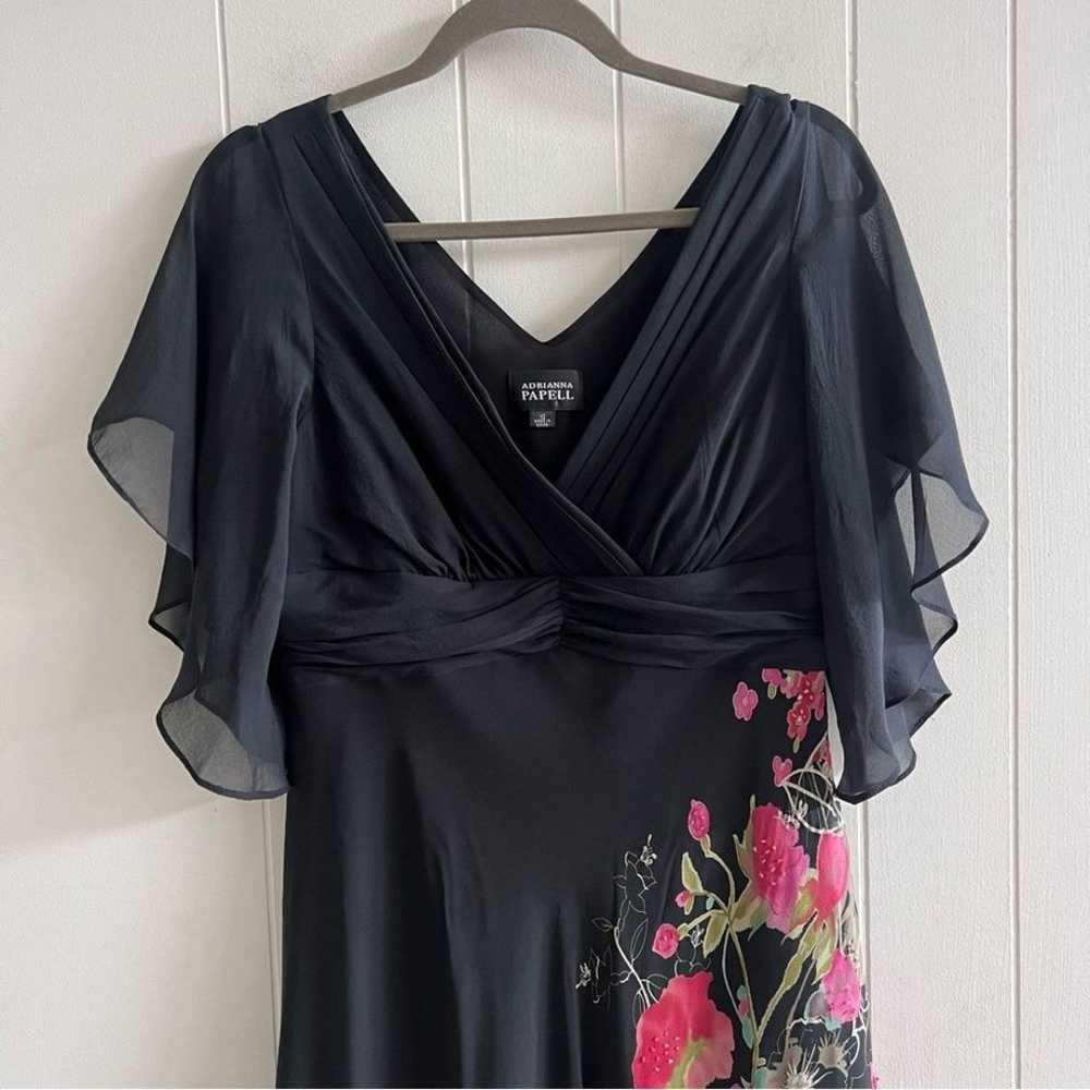 Vintage Adrianna Papell Black Floral Midi Silk Dr… - image 3