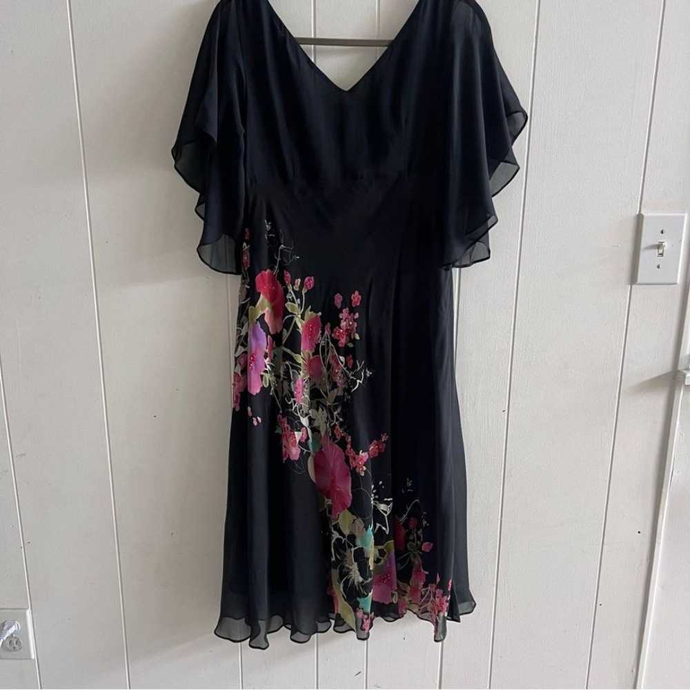 Vintage Adrianna Papell Black Floral Midi Silk Dr… - image 4