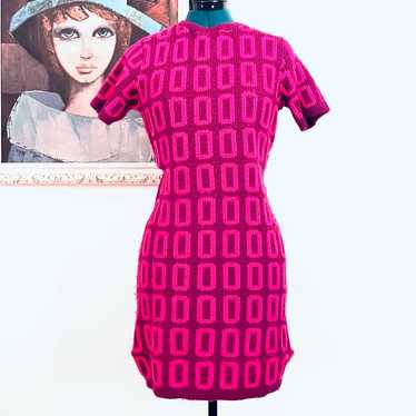 60s Mod Mini Dress Knit Sweater Dress Pink Purple… - image 1